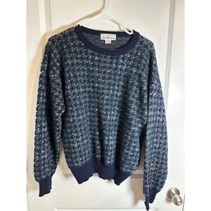 Saks Fifth Avenue Vintage Wool Sweater Green Blue Houndstooth Womens XL